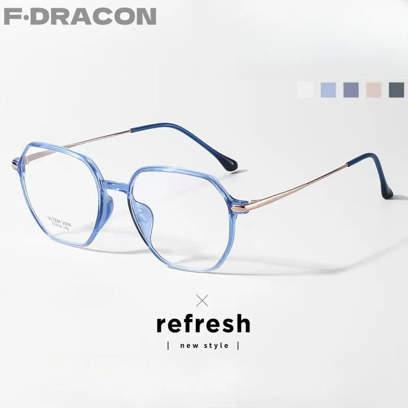 Plastic Steel Full Polygonal Reading Glasses For Men And Women Comfortable Anti Blue Light High-definition Reading Glasses+0+0.4