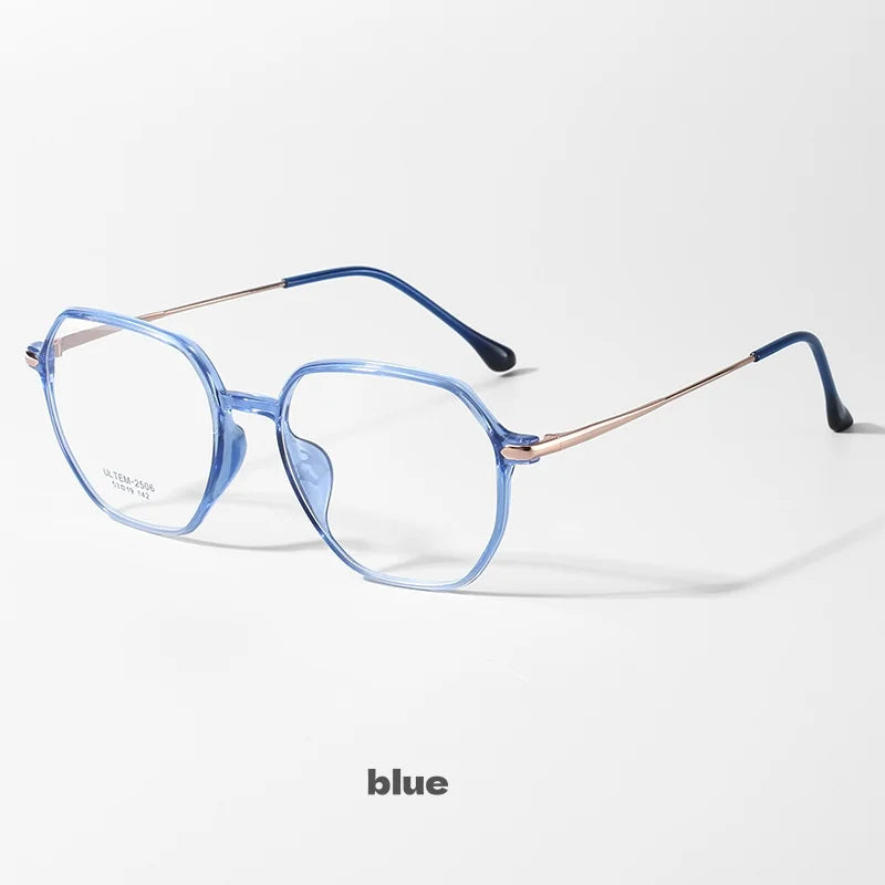 Plastic Steel Full Polygonal Reading Glasses For Men And Women Comfortable Anti Blue Light High-definition Reading Glasses+0+0.4